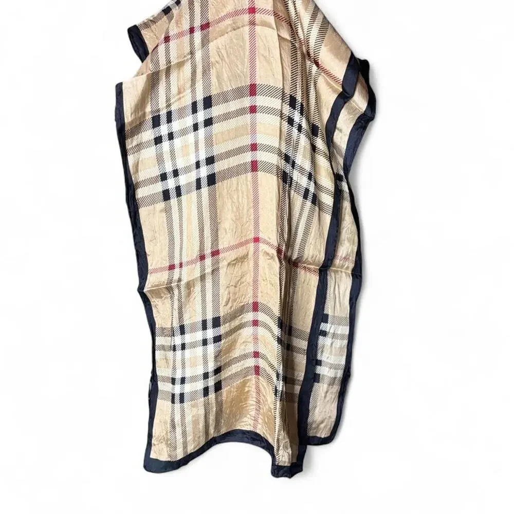 Vintage House Check Silk Blend Lightweight Scarf Beige Plaid. No tags